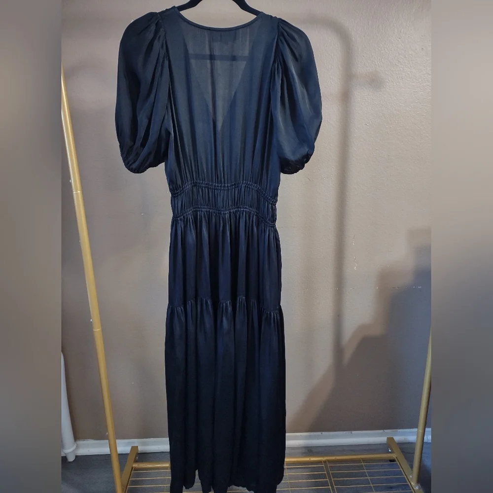 THE GREAT. Black Satin Tiered Maxi Dress - Picture 7 of 13